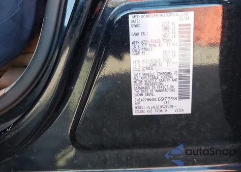 2014 Nissan Pathfinder Sl из США, поврежденный, VIN 5N1AR2MN3EC697998